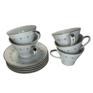 Set of 5 Mikasa Blue Elegance Cups and Saucers 6223‎ Fine China Yamato Japan